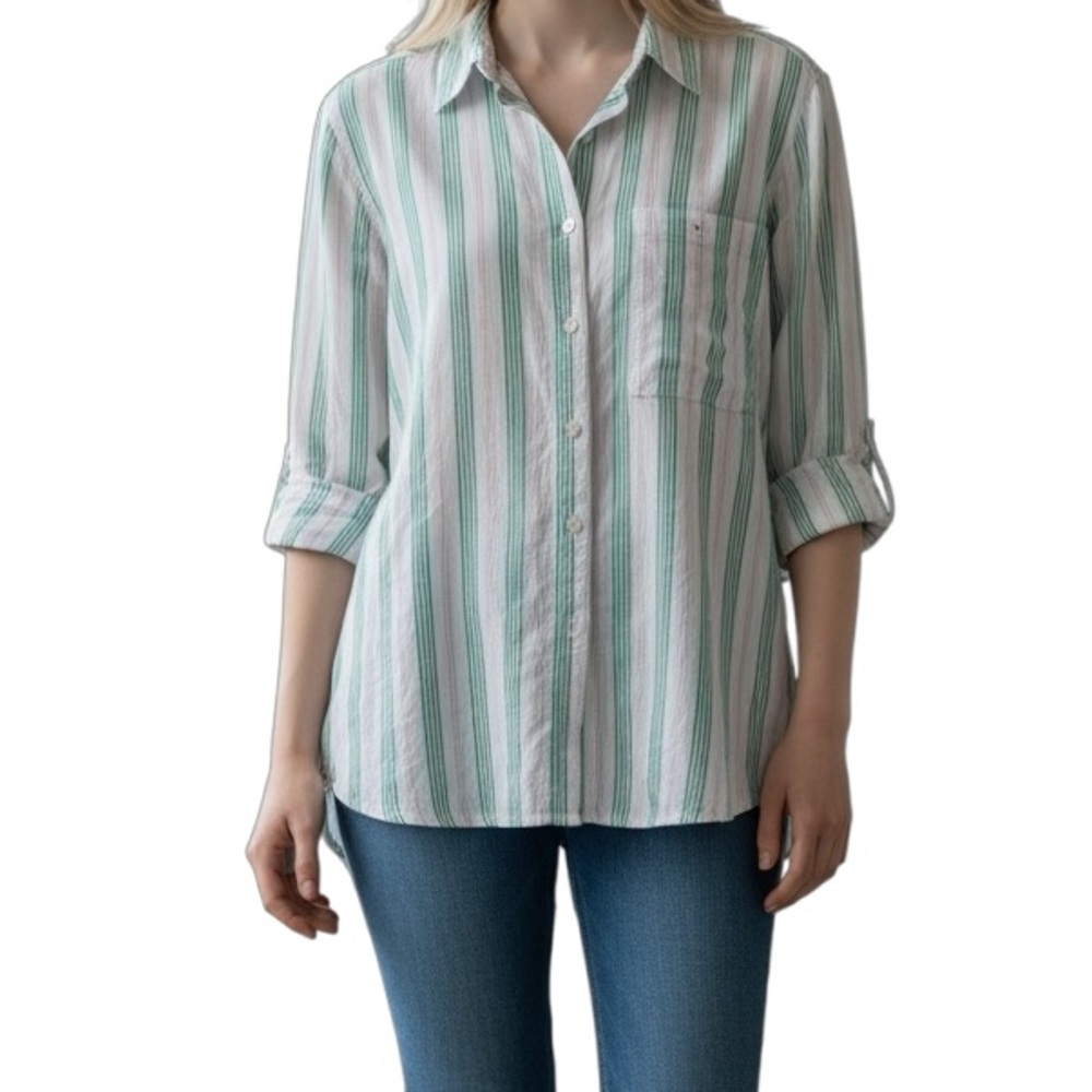 Lauren Gray striped pastel green pink button-down shirt